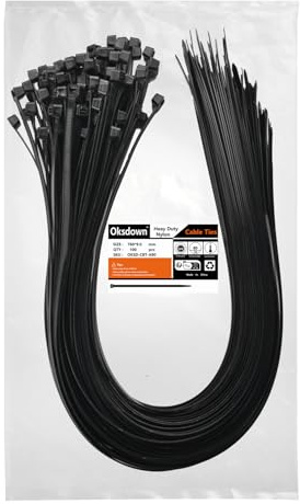 Oksdown Paquete de 100 bridas de plástico grueso negro resistente, grandes, 760 mm x 9,0 mm, plástico de nailon fuerte, autobloqueante, 76 cm, extra largas con cremallera
