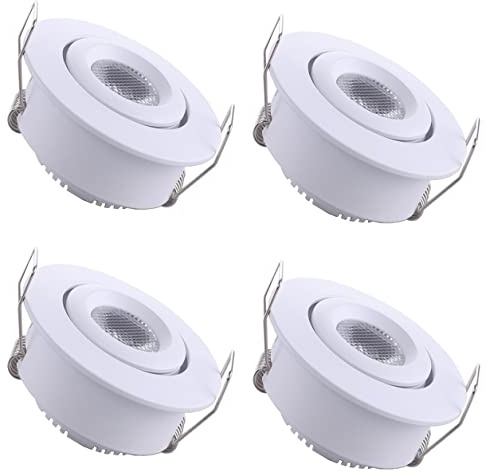 Yodave 4 unidades pequeños focos empotrables Mini spot ronda foco de techo ajustable ángulo de luz con transformador (blanco, 3 vatios)
