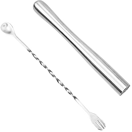 Cocktail Stößel Aus Edelstahl Mit Stößel Rührlöffel,Zitronen Stampfer Eisstößel Muddler Zum Maischen Von Eiswürfeln Und Früchten,Barkeeper Bar Tool Essentials Set Von 2