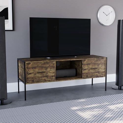 Vida Designs Brooklyn 2 Drawer TV Unit Stand Cabinet Entertainment Unit Industrial Living Room Furniutre (Dark Wood)