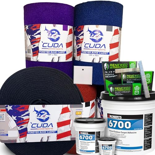 Trailer Hardware Kit-Cuda Boat Trailer Bunk Carpet 12 Inch Wide-FOREVER44-Black 12 x 50Ft-1000 Staples / 2 Quarts/Trowel-Pontoon Trailer Bunk Carpet Waterproof Forever Kit44