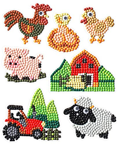 Pracht Creatives Hobby Diamond Painting Stickerset, Motiv Bauernhof, Bastelset zum Gestalten von Aufklebern mit Glitzersteinchen, für Kinder ab 5 Jahren