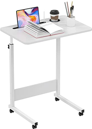 PIPIPOXER 60x40cm Laptoptisch mit Rollen, Laptoptisch höhenverstellbarer 69-90 cm, Schreibtisch Computertisch mit Tablet-Schlitz und Cup Slot Schreibtisch Computertisch Mobiler fürs Sofa, Weiß