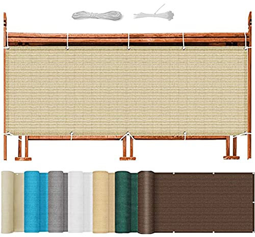 Balkon Sichtschutz 75 x 350 cm Sonnenschutz Atmungsaktiv Zaunblende Tennisblende mit Ösen und Kabelbinder für Balkongeländer Garten, Creme Farben