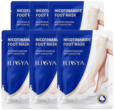 ROUSE Foot Mask Moisturizing 6 Pack Feet Spa Hydrating Mask Socks Soft Dry Cracked Feet Care - Nicotinamide + Shea Butter + Goat Milk - Women and Men