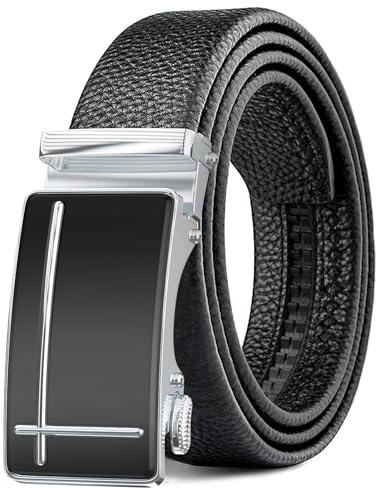 Men's Belt,Leather Ratchet Dress Belts with Sliding Adjustable Belts Dress Casual Jeans Comfort Trim to Fit