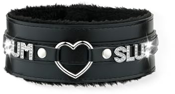 ADEMISHIA Rosa Flauschiges Herz O-Ring Leder Choker Halsband für Frauen, handgefertigte Punk Gothic Buchstaben Halskette, verstellbarer Modeschmuck