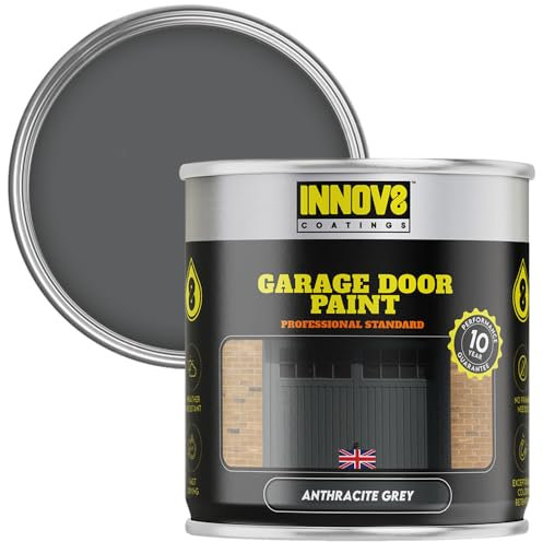 INNOV8 COATINGS GARAGE DOOR PAINT - 750 ml - DIY - NO PRIMER OR TOP COAT - SATIN - FAST DRY - EXTERIOR DOOR PAINT - Metal & uPVC - Anthracite GREY - Garage and Industrial Roller Shutters Paint