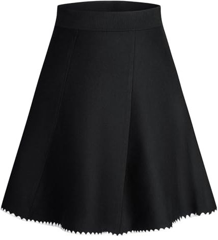 GRACE KARIN Tjocka damkjolar elastisk höst vinter kjol A-linje stretchiga utsvängda kjolar midi blommig kjol, Svart, XXL