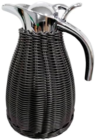 Caraffa Termica Per Caffè In Acciaio Inossidabile, Brocca Termica In Rattan, Isolamento Sottovuoto A Doppia Parete Da 1,5 Litri/50 Once, Ritenzione Del Calore Per 12 Ore E Del Freddo Per(Color:black)