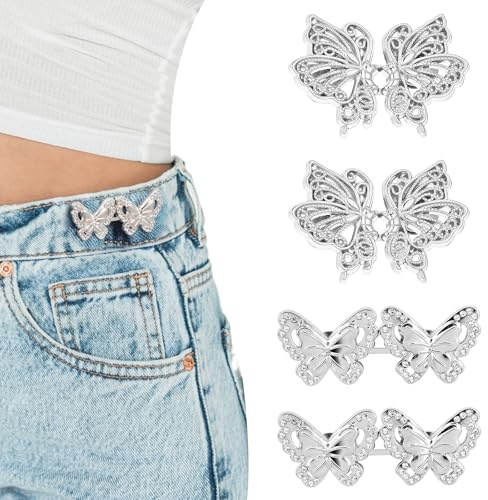 Mabor 4 set di bottoni per jeans per jeans per ridurre la taglia in giù pulsante a farfalla per jeans per rendere più piccoli jeans glitter regolabili in vita più stretto clip per pantaloni per la