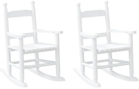 vidaXL Rocking Chairs for Children 2 pcs - White Poplar Wood - Indoor/Outdoor Use for Covered Porch, Patio, Garden, Balcony or Living Room - Ideal for Kids Ages 3-6 - Easy to Clean and Water-Resistant