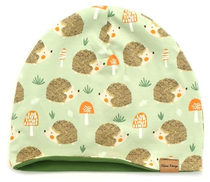 Kleine Könige Mütze Kinder Jungen Beanie · Modell Herbst Pilze Igel Ignaz, grün · Ökotex 100 Zertifiziert · Größe 122/128 (KU 52-54)