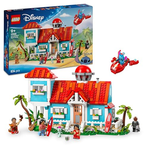 LEGO | Disney Lilo and Stitch Beach House Building Toy with 6 Rooms, Rooftop Observatory, a Spaceship and 5 Minifigures - Birthday Gift for 9+ Year Old Girls, Boys & Fans - 43268