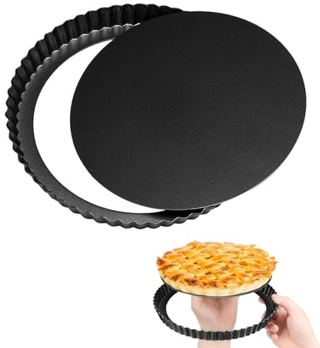 SUJIBHI Quiche Pan - Molde antiadherente para tartas de 8 pulgadas, molde extraíble con fondo suelto para hornear tartas de queso, pastel y pizza (negro)