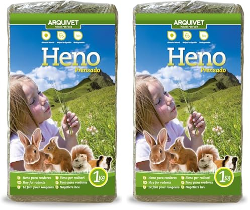 ARQUIVET Foin pressé 1 Kg pour rongeurs et Petits mammifères - Herbe pour rongeurs - Complément Alimentaire pour rongeurs - Lapins, cobayes, Hamsters, écureuils (Lot de 2)