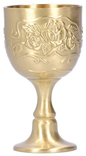 Qcwwy Vintage Brass Cup, Charming Royal Chalice, Embossed Rose Goblet for Whiskey, Milk, Wine with Comfortable Grip, Collectible Ornaments, Decor (Small 8x26cm)