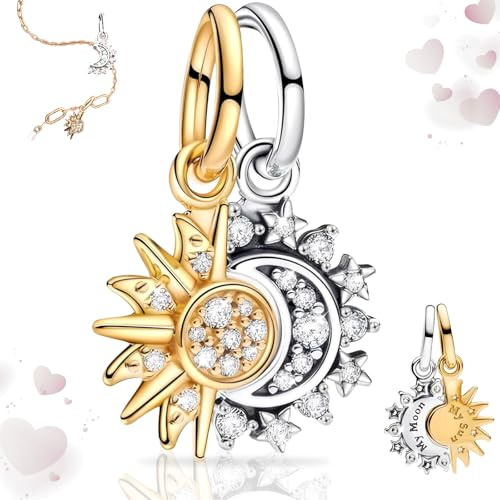SoundZero Soleil et lune étincelants Charme Noël, Love Perles Pendentif, Pendentifs seuls pièces pour Femme
