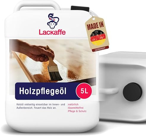 Lackaffe 5L Holzpflegeöl – Natürliches Holzöl für Innen & Außen | Outdoor Holzöl, Hartöl & Möbelöl mit Leinöl | Wasserabweisend & ökologisch | Ideal für Küche, Gartenmöbel & Teaköl Pflege LK-300