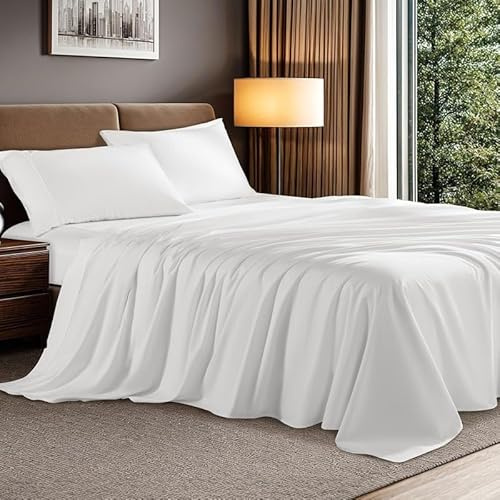 DTEX HOMES 4 Piece Bed Sheet Set Double– 1 x Fitted Sheet,1 x Flat Sheet with 2 Pillow Cases 50x75-200 thread Count 100% Egyptian Cotton Super Soft Luxury Hotel Quality Bedding Set