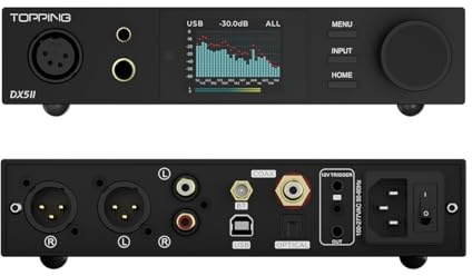 Topping DX5II combo de amplificador de auriculares DAC totalmente simétrico - Dual ES9039Q2M 10 banda PEQ DSD512 nativo PCM768kHz 6,35 mm SE 4.4 mm salida simétrica (negro)