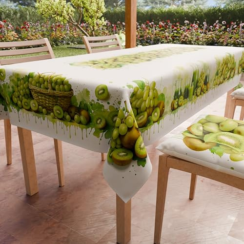 PETTI ARTIGIANI ITALIANI - Mantel Antimanchas Rectangular (140 x 300 cm) Cubremesa de Cocina, Estampado de UVA y Kiwi Verde, para 14 Personas, 100% Fabricado en Italia