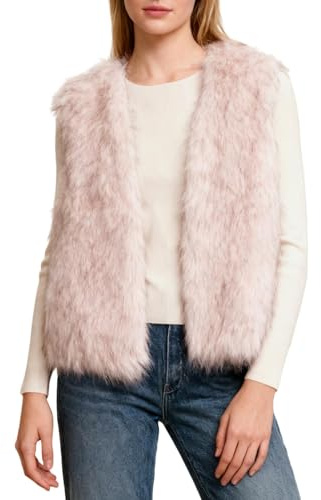 Amazhiyu Gilet in pelliccia sintetica da donna, per autunno e inverno, senza maniche, in pelliccia sintetica, Colore: rosa., L