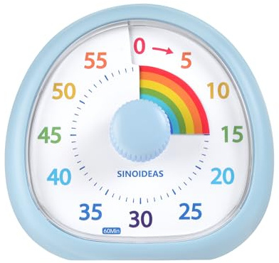 SINOIDEAS Visueller Timer für Kinder & Erwachsene, 60 Minuten Countdown Timer (Regenbogenmuster,Blau)