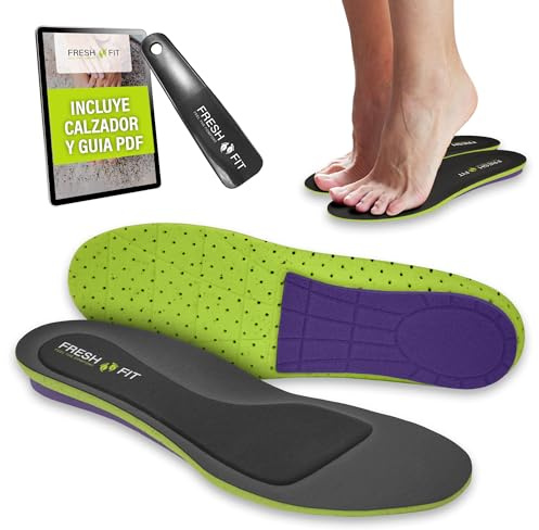 Plantillas Fascitis Plantar Hombre y Mujer con 3 Densidades Combinadas | Acolchadas y Flexibles (Sin Plástico Rígido) | Soporte Memory Foam | Hecho en España | Pack con Calzador y Guía (42-43)