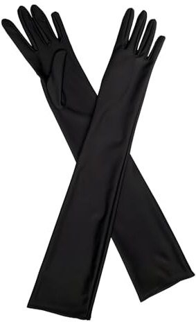 Joysuelly 2 Paire Gants Longs Femme, Gant Longs Femme Coude en Satin Gants de Mariée élastiques de Soirée Classiques Gant de Coude Taille Adulte Élégants pour Festival Costumée Danse Soirée (noir)