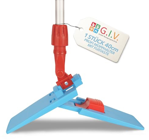 G.I.V. Profi Klapphalter mit Fußtaste 40 cm, hellblau - Hygienischer Mopphalter für Taschenmopps & Laschenmopps - Klapphalter für alle gängigen Mopps - Bodenwischer für Gebäudereinigung & Haushalt