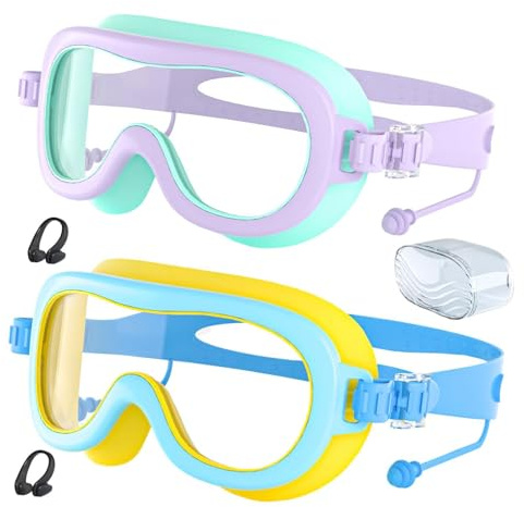 Occhialini Da Nuoto Per Bambini, Protezione UV, Ampia Visuale, A Prova Di Perdite, Occhialini Da Nuoto Per Bambini Con Clip Per Naso, Occhiali Sigillati In Silicone Antiappannamento, Cinturini Regolab