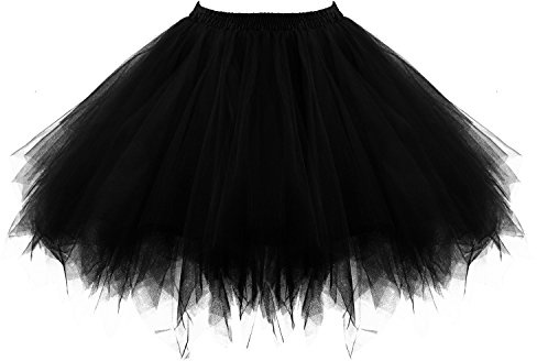 Honeystore Women's Short Vintage Ballet Bubble Puffy Tutu Petticoat Skirt Black(Size: One Size)