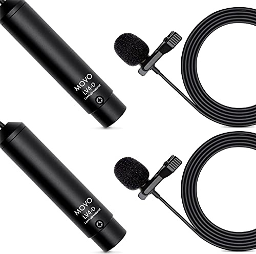 Movo Microphone avec Micro-Cravate omnidirectionnel LV4-O2 XLR Phantom Power, avec Clips Revers et Pare-Vent (2 Pack)