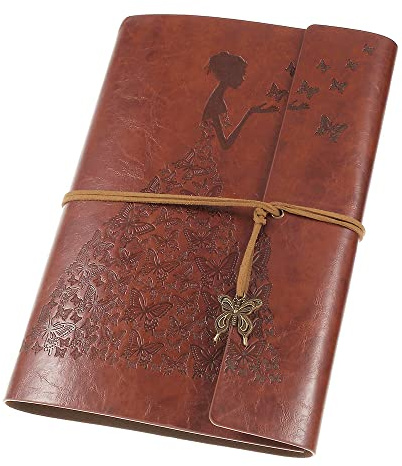 MaleDen Notizbuch Tagebuch aus Leder, Vintage-Spiralbindung, Skizzenbuch, nachfüllbar, Reisetagebuch mit blanko Seiten, Geschenke für Damen und Mädchen A5 rotbraun