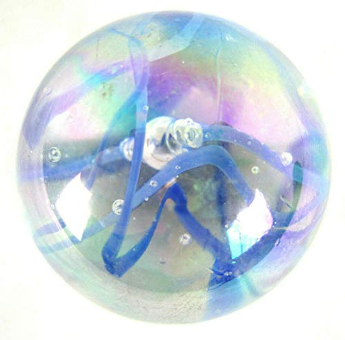 Big Game Toys~Large 2 (50mm) Blue Spaghetti Toe Breaker w/Display Stand Bubble Marble Glass Ball Large Huge Clear/Blue Iridescent Confetti Ribbon Shooter Swirl