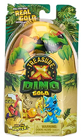 TREASURE X Dino Gold. Hier steckt das echte Erlebnis drin. Mini Dino Treasure Hunter-Actionfigur zum Retten und Sammeln. Findest du den Schatz mit echtem Goldüberzug