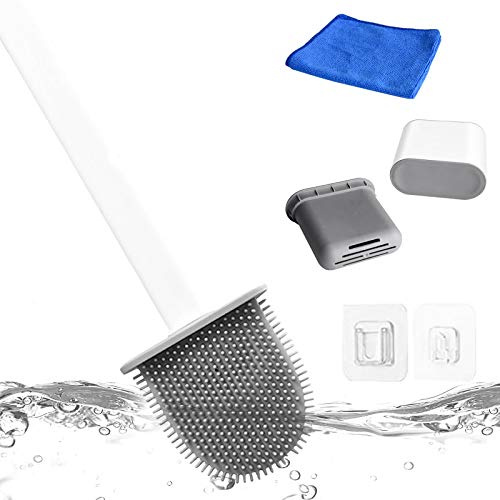 KnSam Wc Bürste Silikon, Klobürste Silikon Gründliche Reinigung Flexibel Bürstenkopf Klobürste Wandmontage mit Handtuch Weiß