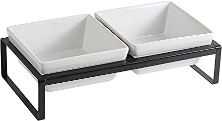 Hundenapf Keramik - Futternapf Hund Erhöht - Fressnapf für Mittelgroße Hunde - Doppel Napf mit Ständer - 2 × 1000 ml - Weiß