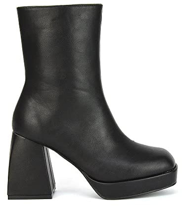 ESSEX GLAM Womens Platform Boots Ladies Synthetic Leather Block Low Heel Square Toe Calf Ankle Booties Size 3-8