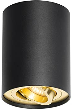 Qazqa Deckenstrahler, Deckenspot - Rondoo Up - Schwarz Gold, max. 50W, Geeignet für LED, 9.7cm, Ideal als Wohnzimmerlampe, Küche lampe und