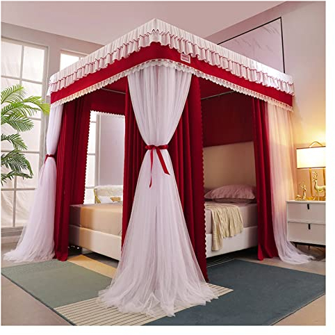 LCYDMJ Betthimmel Roter Luxus-Bettvorhang, Betthimmel, Doppelte Schicht, Verschlüsseltes Moskitonetz, Für Schlafzimmer Mit Einzelbett, Doppelbett, 1,2 M/1,5 M/1,8 M/2 M