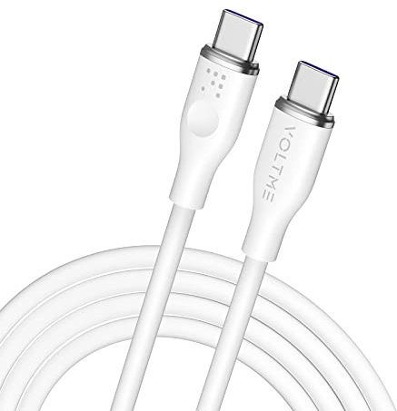 VOLTME Cable USB C a USB C 100W, Cable USB Tipo C(6ft/1,8m), Cable USB C Carga Rápida para MacBook Pro 2020, iPad Pro 2020, iPad Air 4, iPad Mini 6, Xiaomi 12, Galaxy S21, Pixel, LG, Blanco