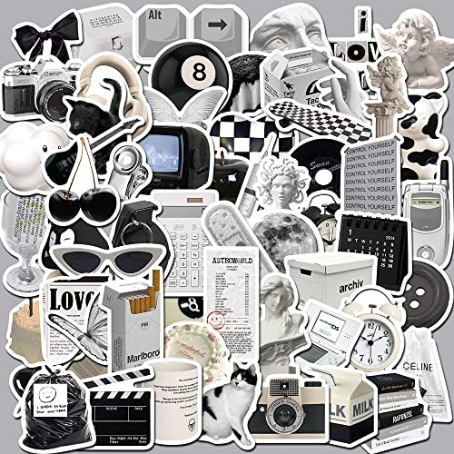61Pcs Black and White Stickers Laptop Car Scrapbook Phone Skateboard Suitcase Luggage Bike Minimalism Stickers Vinyl Waterproof Aesthetic Personalised Stickers for Teens Boys Girls Adults Children
