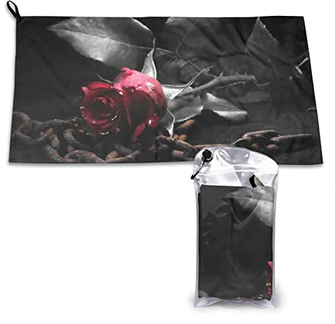 AROONS Schnell trocknendes Handtuch mit Tasche – Gothic schwarze Rosen bedruckt, super saugfähig, Mikrofaser, Reise-Sporthandtücher, 80 x 40 cm