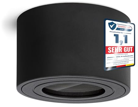 linovum SMOL Aufbauspot schwarz rund IP44 flach 65mm für LED-Modul | Flacher Deckenspot schwarz IP44 - nur 65mm hoch, für Küche, Flur, Terrasse & Außen, für LED-Modul Ø50mm (ohne Leuchtmittel)