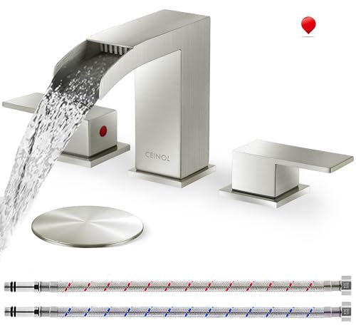 CEINOL Rubinetto da bagno a cascata in nichel spazzolato, rubinetto per lavabo da bagno a 3 fori, set moderno per doccia per camper