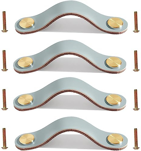 Ledergriffe für Möbel 4 Stück ledergriffe für schränke, schubladengriffe leder, ledergriffe kleiderschrank, leder handgriffe für Küche, Bad, Schränke, Kommode, Holz, Kleiderschrank, 16,8cm