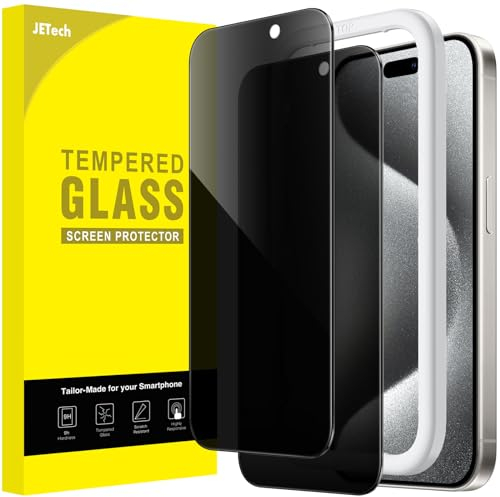 JETech Privacy Screen Protector for iPhone 15 Pro 6.1-Inch, Anti-Spy Tempered Glass Film with Easy Installation Tool, 2-Pack