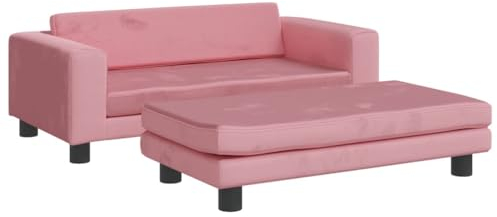 vidaXL Kindersofa mit Hocker, Couch für Kinder, Kindercouch mit runden Kanten, Kindersessel Minisofa Polstersofa Kindermöbel Sofa Kinderzimmer, Rosa Samt